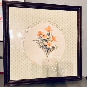 Framed Floral Art Print Paula‎ OKeefe Artwork Peach Flowers Watercolor Painting